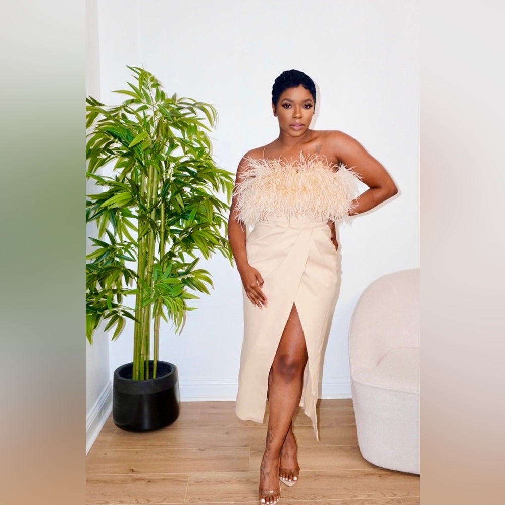 NUDE OSTRICH FUR DRESS